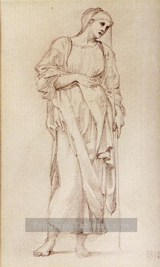 Étude d’une figure féminine debout tenant un personnel préraphaélite Sir Edward Burne Jones Peintures à l'huile